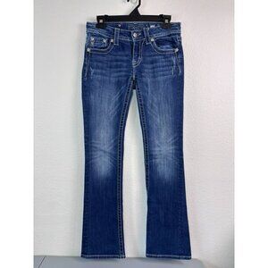 Miss Me women's 27 signature boot‎ cut medium wash mid rise jeans cross design